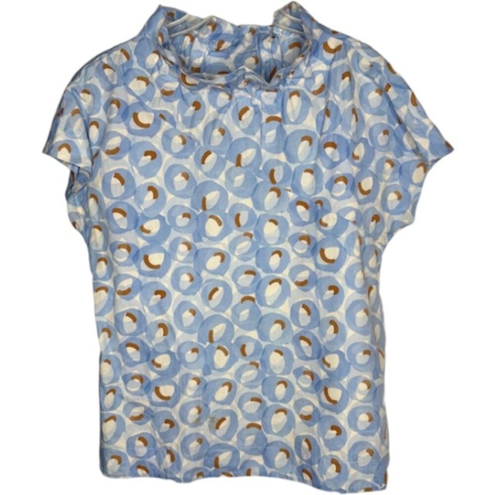 Sara Campbell High Neck 100% Cotton Top - Blue/Golden Brn/White -L